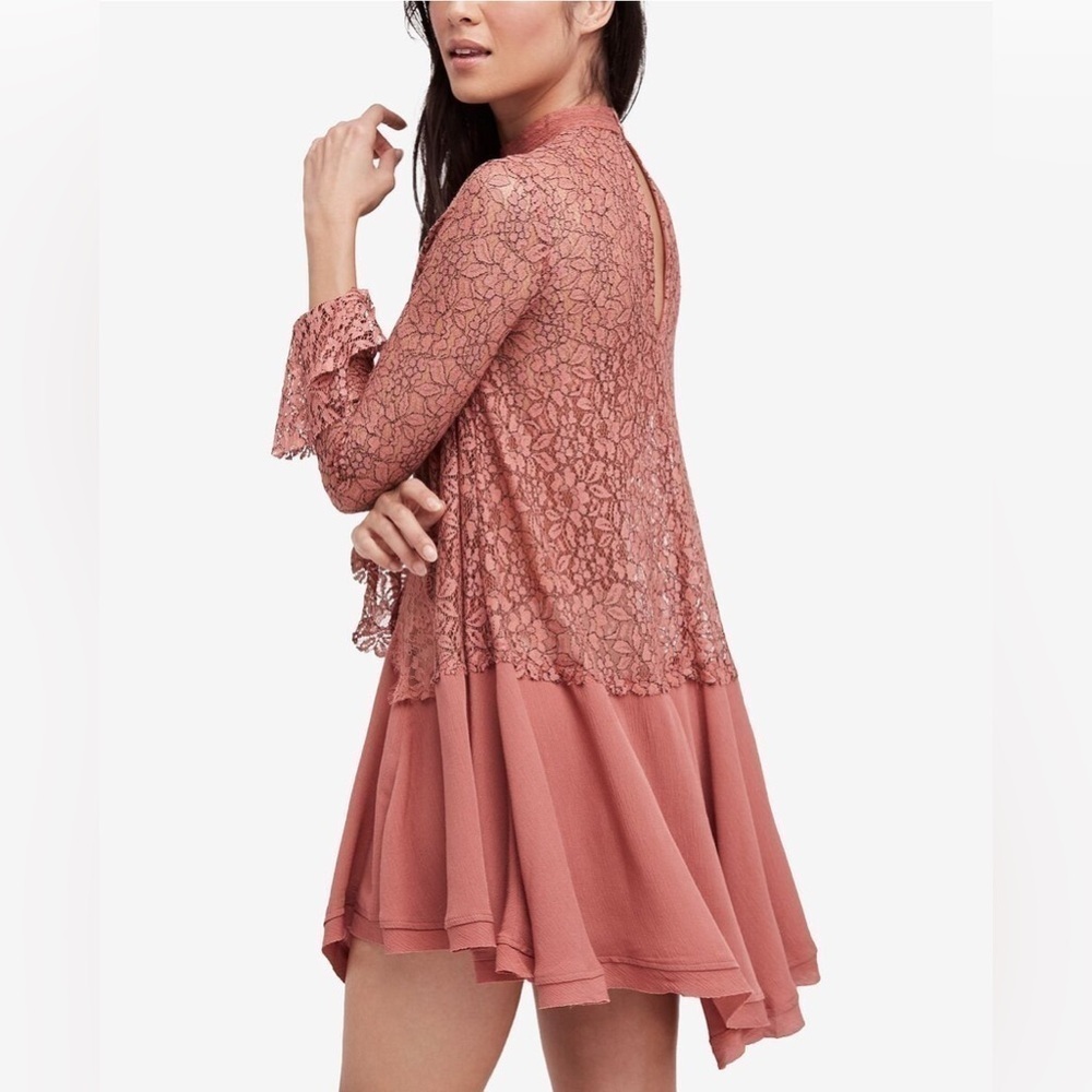 Free People Lace Mixed-Media Tunic Dress in Dusty Rose